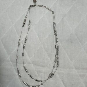 NW Womens Convertible Silver Tone Two Strand Bib Statement Necklace 8”